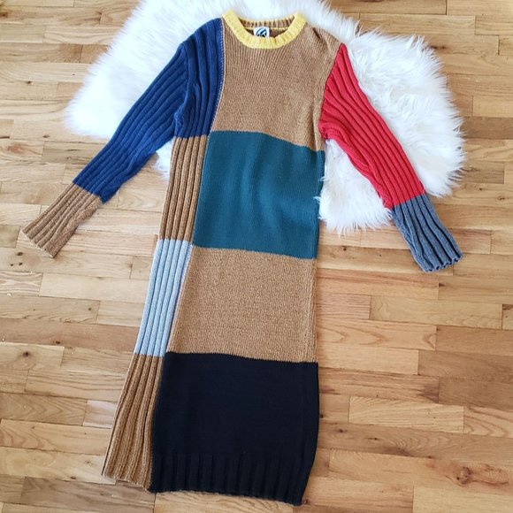 YanYan Tweedle Colorblock Ochre Rainbow Tweed Knit Column Dress - Picture 6 of 13